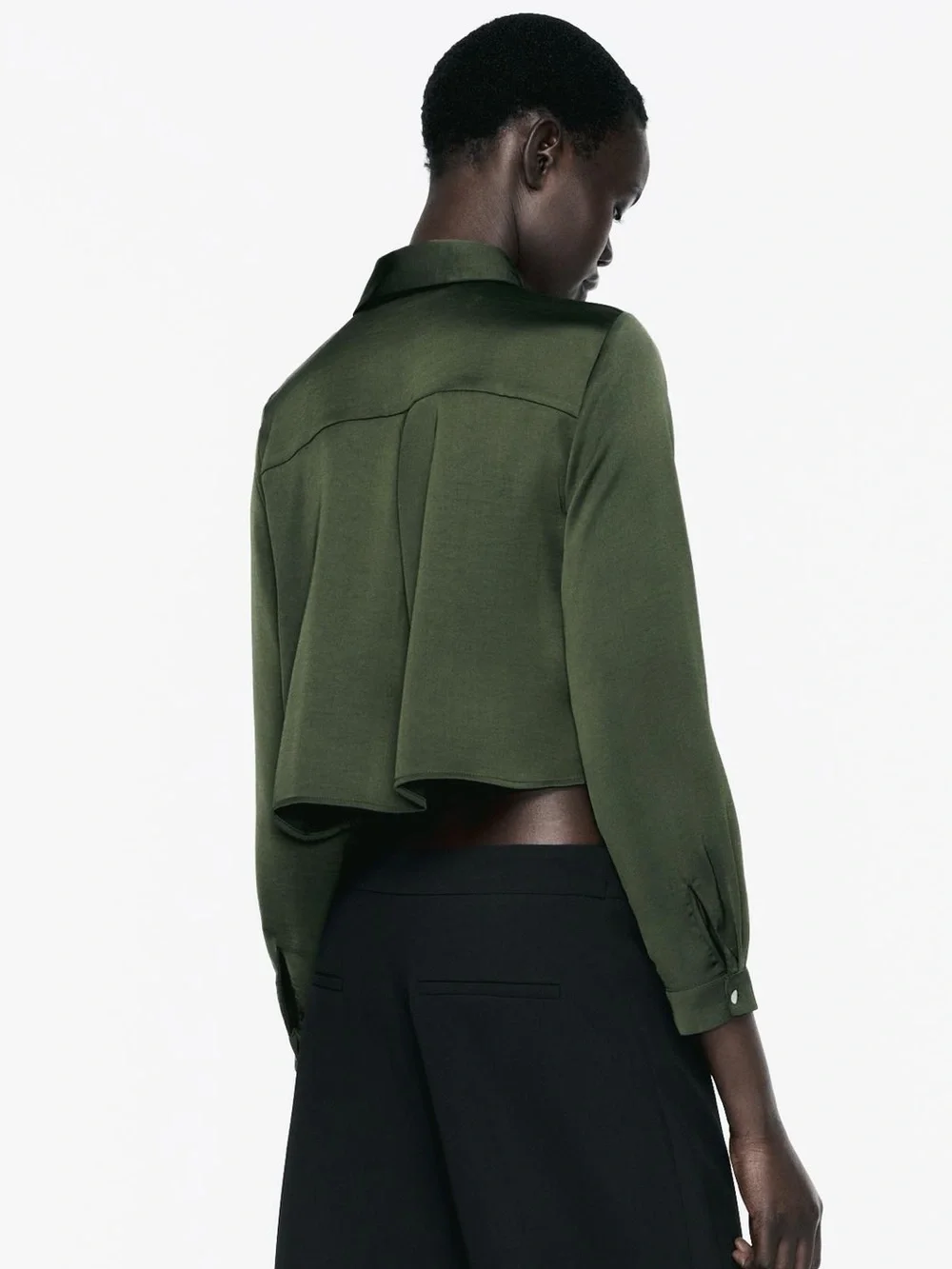 Zara Green Military Crop Top Satin Effect Pockets Size Small 8996/851/505/S NWT